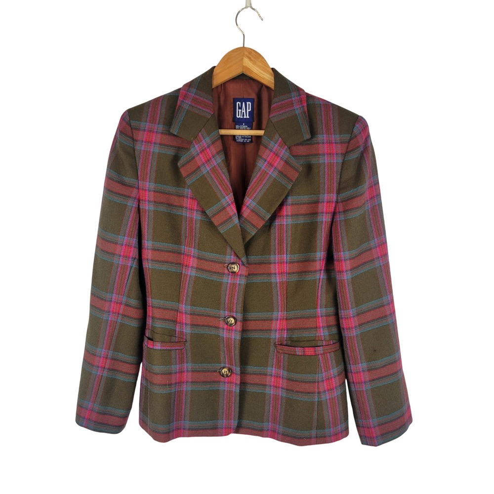 Vintage Gap Worsted‎ Wool Blazer Plaid Size 4